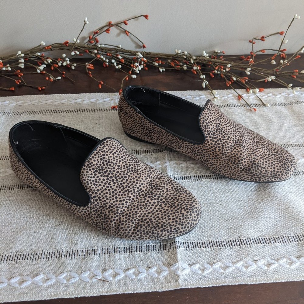 Express Animal Print Slide on Flats in Tan/Black